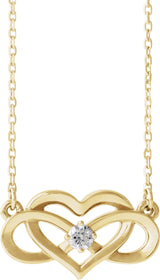 14K Gold Round Natural Diamond Accented Infinity-Inspired Heart Necklace - Yellow Gold