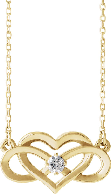 14K Gold Round Natural Diamond Accented Infinity-Inspired Heart Necklace - Yellow Gold