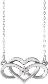 14K Gold Round Natural Diamond Accented Infinity-Inspired Heart Necklace - White Gold