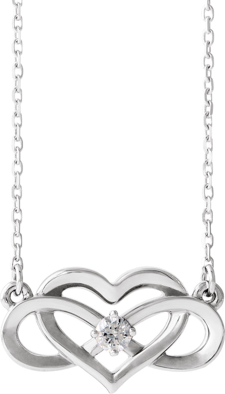 14K Gold Round Natural Diamond Accented Infinity-Inspired Heart Necklace - White Gold