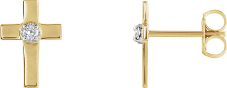 14K Gold Round Natural Diamond Accented Cross Earrings - Yellow Gold