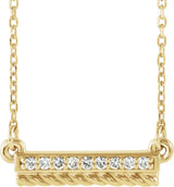 14K Gold Round Natural Diamond Rope Bar Necklace - Yellow Gold