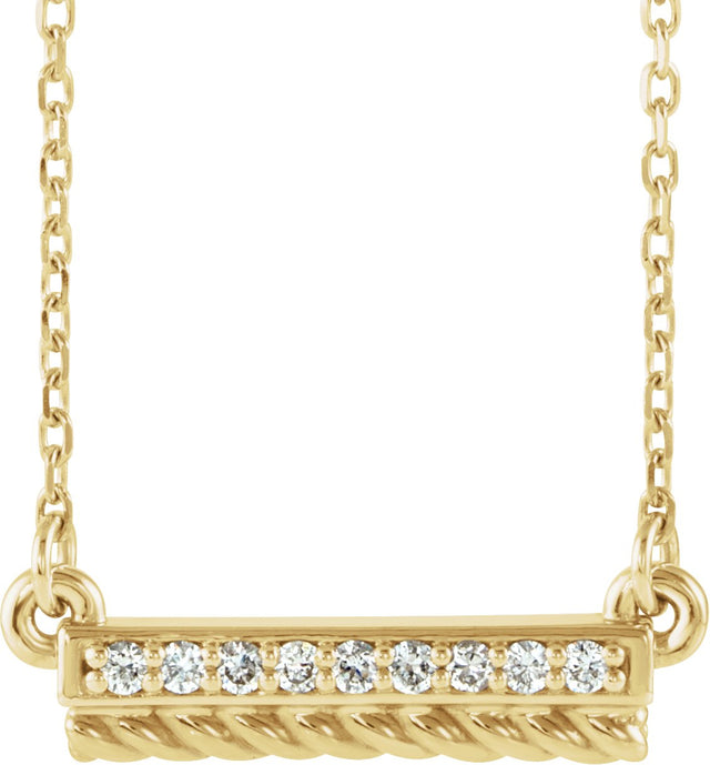 14K Gold Round Natural Diamond Rope Bar Necklace - Yellow Gold