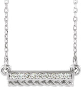 14K Gold Round Natural Diamond Rope Bar Necklace - Two-Tone