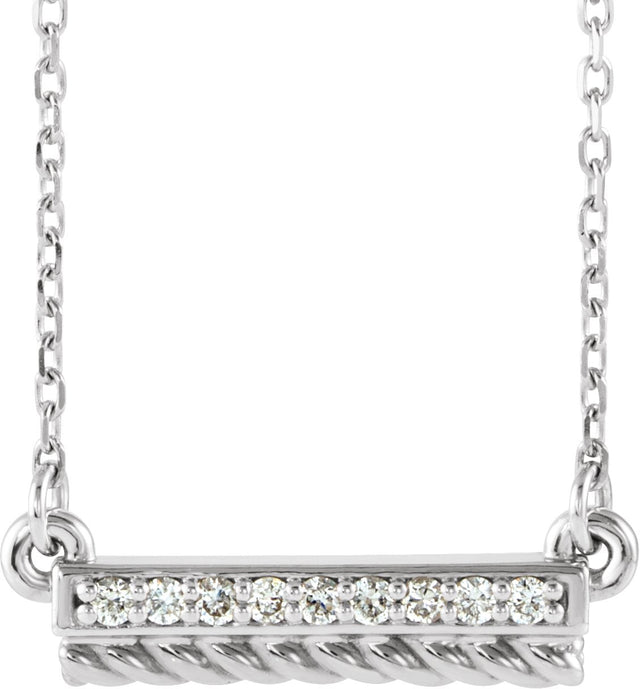 14K Gold Round Natural Diamond Rope Bar Necklace - Two-Tone