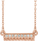 14K Gold Round Natural Diamond Rope Bar Necklace - Rose Gold