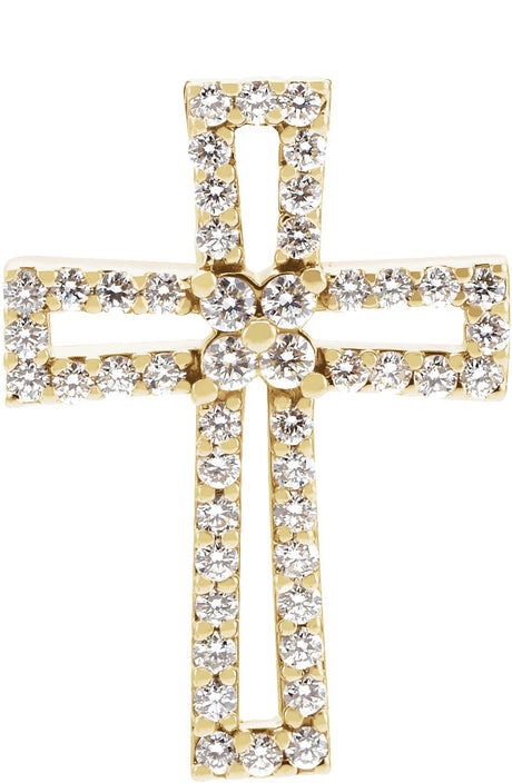 14K Gold Round Natural Diamond Cross Pendant – 1/2 CTW
