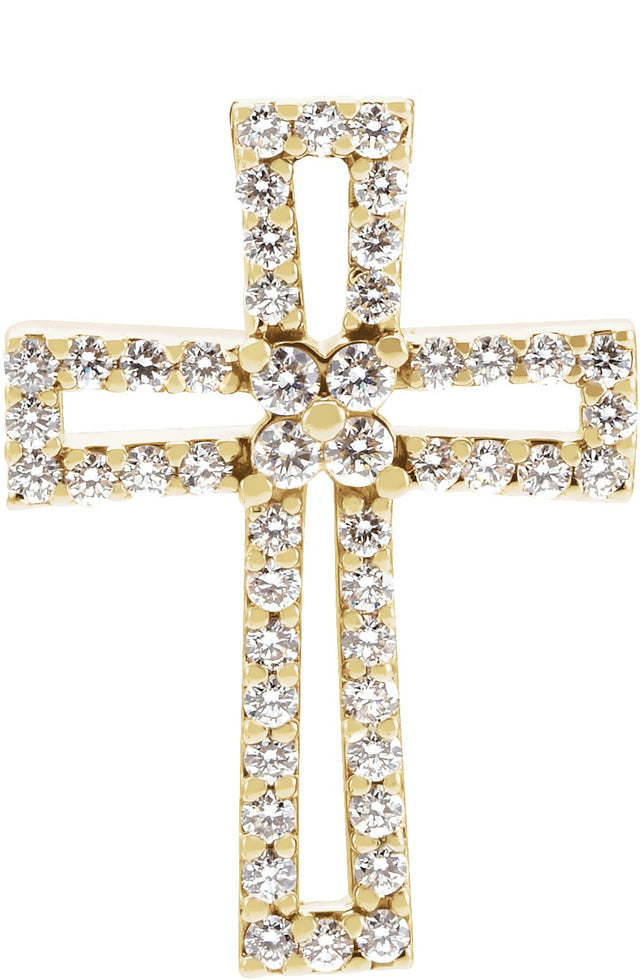 14K Gold Round Natural Diamond Cross Pendant – 1/2 CTW