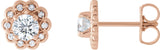 14K Gold Natural Diamond Round 4-Prong Halo-Style Earrings – 4.1mm Stones - Rose Gold