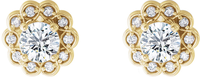 14K Gold Natural Diamond Round 4-Prong Halo-Style Earrings – 4.1mm Stones - Yellow Gold - view 2