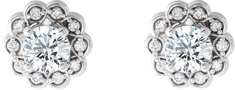Platinum Natural Diamond Round 4-Prong Halo-Style Earrings – 4.1mm Stones - view 2