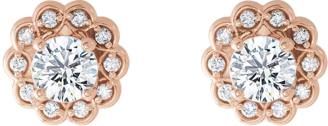 14K Gold Natural Diamond Round 4-Prong Halo-Style Earrings – 4.1mm Stones - Rose Gold - view 2