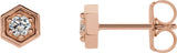 14K Gold Round Natural Diamond Hexagon Earrings - Rose Gold