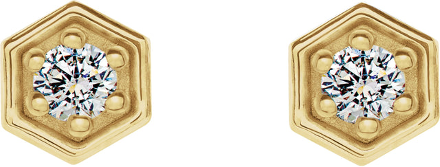 14K Gold Round Natural Diamond Hexagon Earrings - Yellow Gold - view 2
