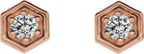 14K Gold Round Natural Diamond Hexagon Earrings - Rose Gold - view 2