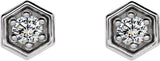 Platinum Round Natural Diamond Hexagon Earrings - view 2