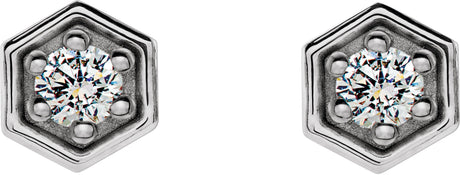 Platinum Round Natural Diamond Hexagon Earrings - view 2