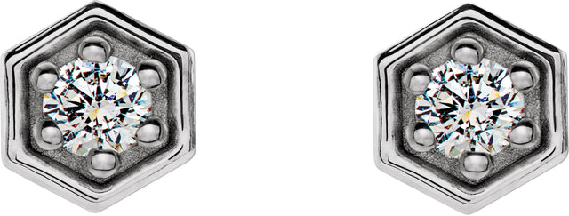 14K Gold Round Natural Diamond Hexagon Earrings - White Gold - view 2