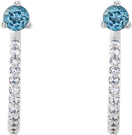 Platinum Round Natural Aquamarine Accented J-Hoop Earrings - view 2