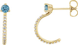 14K Gold Round Natural Aquamarine Accented J-Hoop Earrings - Yellow Gold