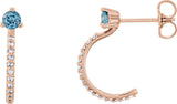 14K Gold Round Natural Aquamarine Accented J-Hoop Earrings - Rose Gold