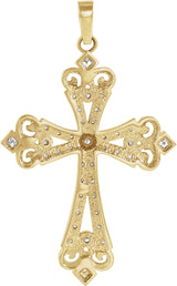14K Gold Round Natural Diamond Fleur-de-lis Cross Pendant - Yellow Gold - view 3