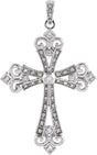 14K Gold Round Natural Diamond Fleur-de-lis Cross Pendant - White Gold