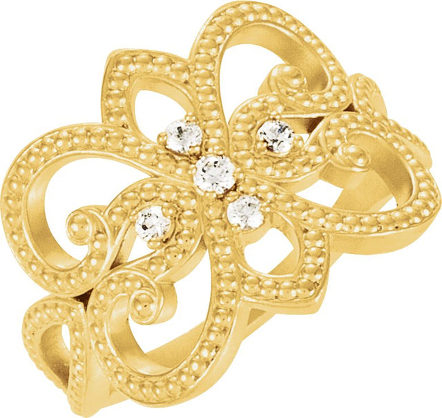 14K Gold Round Natural Diamond Granulated Ring