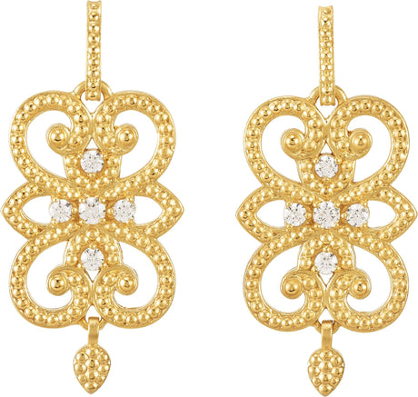 14K Gold Round Natural Diamond Granulated Earrings – 2mm Stones - view 2