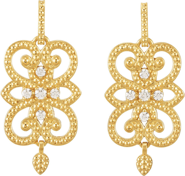 14K Gold Round Natural Diamond Granulated Earrings – 2mm Stones - view 2