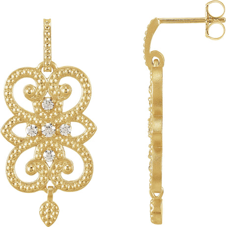 14K Gold Round Natural Diamond Granulated Earrings – 2mm Stones