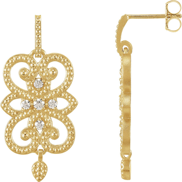 14K Gold Round Natural Diamond Granulated Earrings – 2mm Stones