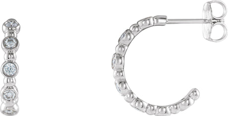 14K Gold Round Natural Diamond Accented Beaded Hoop Earrings - White Gold