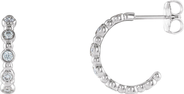 Platinum Round Natural Diamond Accented Beaded Hoop Earrings
