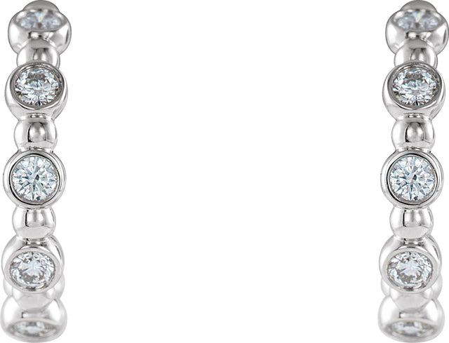14K Gold Round Natural Diamond Accented Beaded Hoop Earrings - White Gold - view 2
