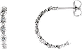 Platinum Round Natural Diamond Accented Hoop Earrings – 0.9mm Stones