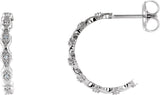 14K Gold Round Natural Diamond Accented Hoop Earrings – 0.9mm Stones - White Gold