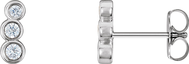 14K Gold Round Natural Diamond Petite Three-Stone Ear Climbers - White Gold