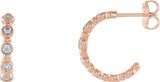 14K Gold Round Natural Diamond Accented Beaded Hoop Earrings - Rose Gold