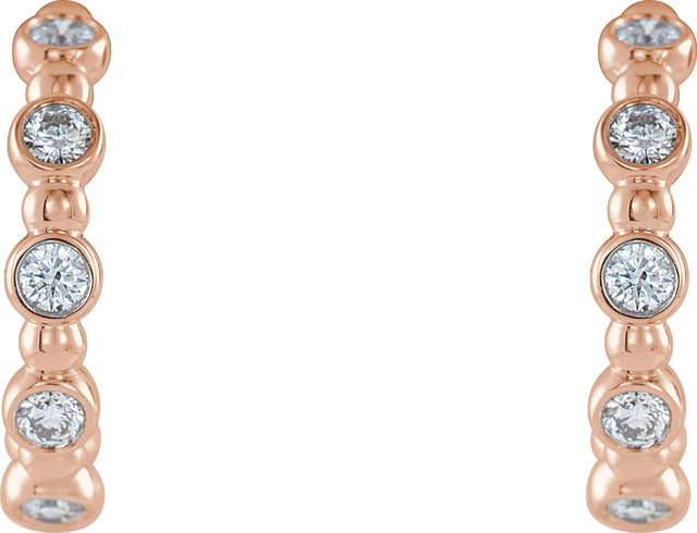 14K Gold Round Natural Diamond Accented Beaded Hoop Earrings - Rose Gold - view 2