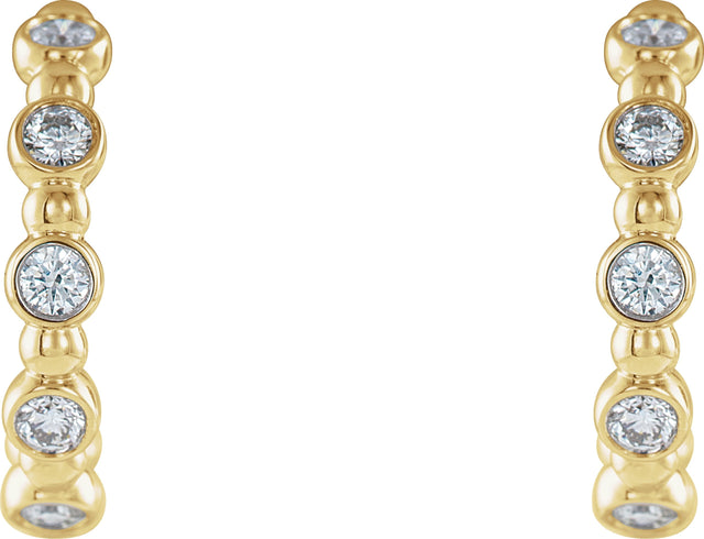 14K Gold Round Natural Diamond Accented Beaded Hoop Earrings - Yellow Gold - view 2