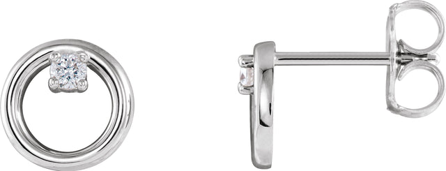 14K Gold Round Natural Diamond Circle Earrings – 2mm Stones - White Gold