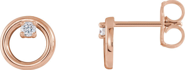 14K Gold Round Natural Diamond Circle Earrings – 2mm Stones - Rose Gold