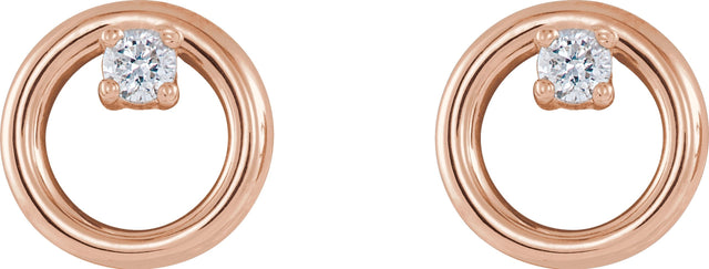 14K Gold Round Natural Diamond Circle Earrings – 2mm Stones - Rose Gold - view 2