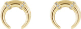 14K Gold Round Natural Diamond Accented Crescent Earrings - Yellow Gold - view 2