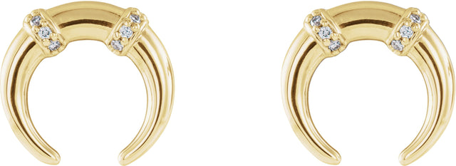 14K Gold Round Natural Diamond Accented Crescent Earrings - Yellow Gold - view 2
