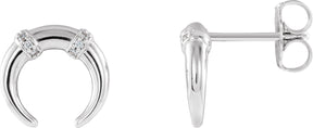 Platinum Round Natural Diamond Accented Crescent Earrings