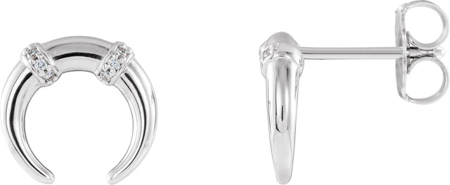 Platinum Round Natural Diamond Accented Crescent Earrings