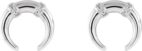 Platinum Round Natural Diamond Accented Crescent Earrings - view 2