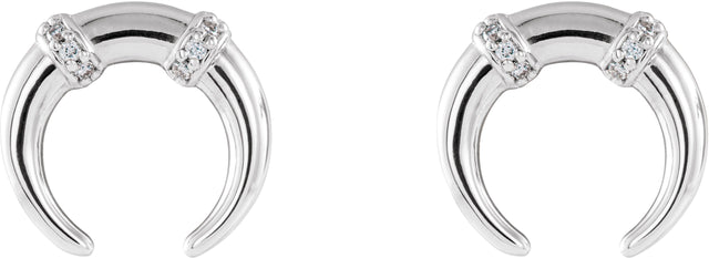 Platinum Round Natural Diamond Accented Crescent Earrings - view 2